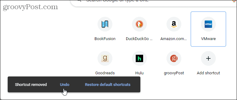 Shortcut removed from Chrome New Tab page