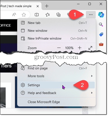 Go to Settings in Edge