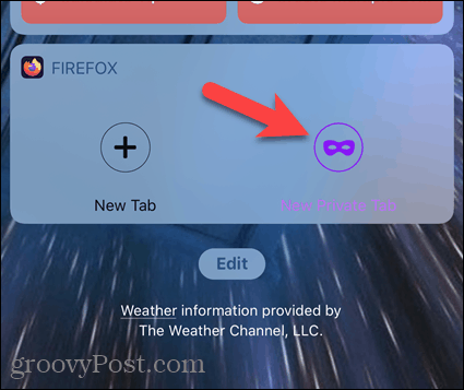 Tap New Private Tab on Firefox widget in iOS