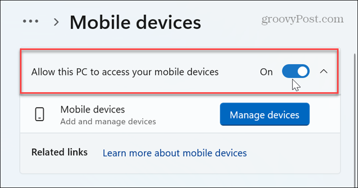 Allow this pc to access your mobile devices