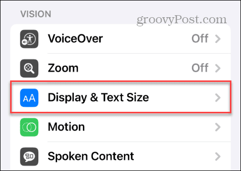 display and text size settings