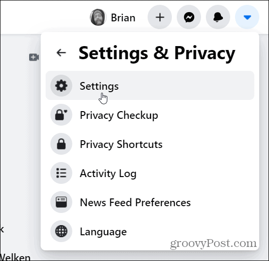 facebook settings menu