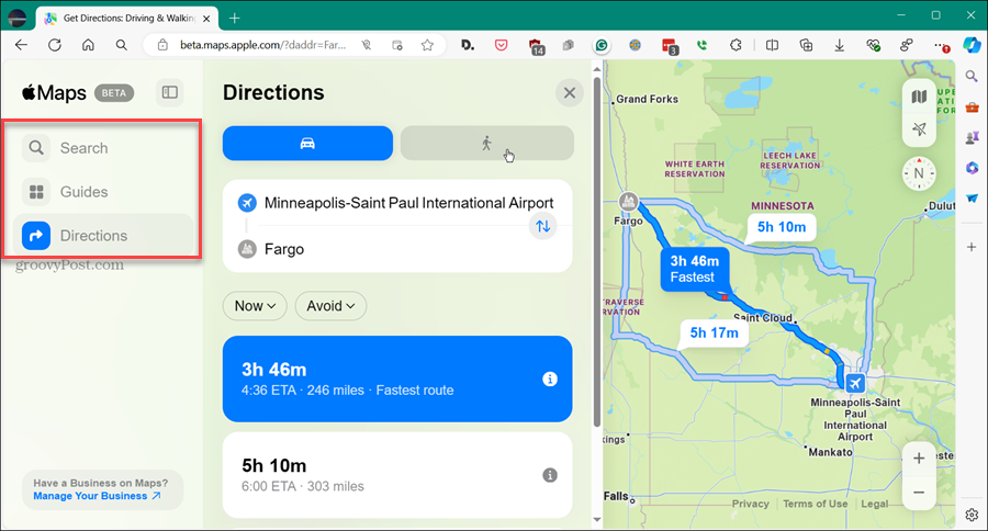 get directions from apple maps on Windows pc