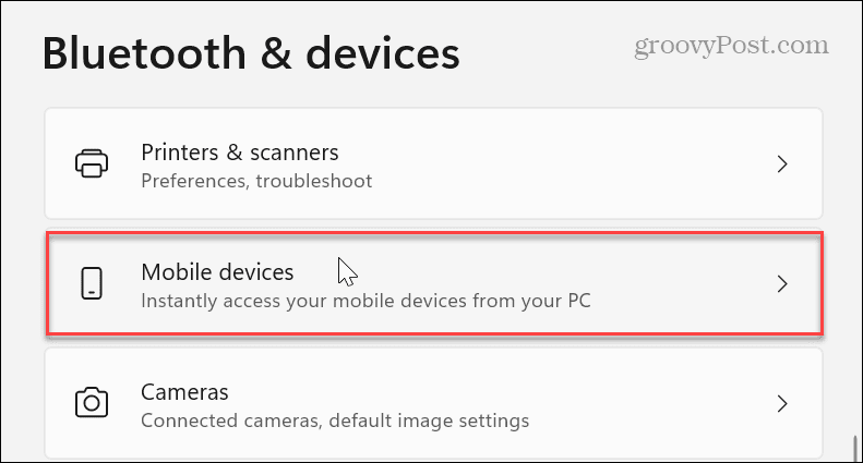 mobile devices on windows 11 settings