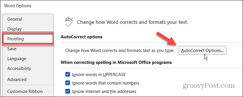 proofing autocorrect microsoft word option