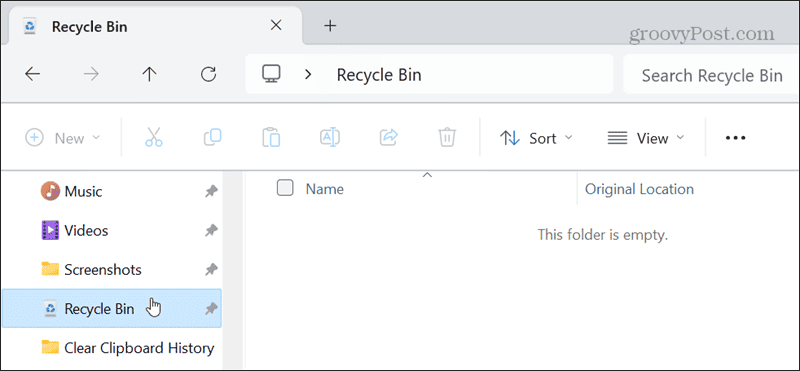 recycle bin pinned file explorer