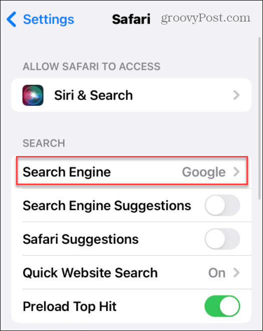 Safari Search Engine Settings