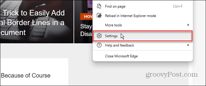 Settings microsoft edge menu