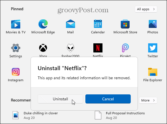 Verify Uninstall Microsoft Store App