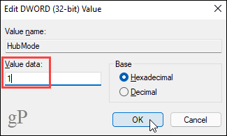 Edit Value dialog in the Registry Editor