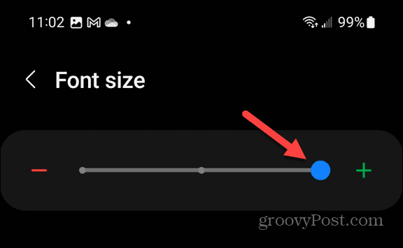 keyboard font size slider samsung