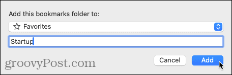 Add this bookmarks folder to dialog in Safari