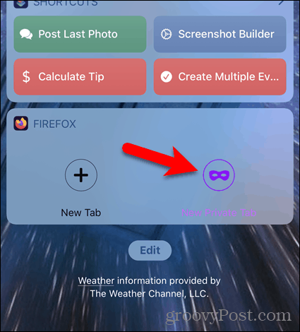 Tap New Private Tab on Firefox widget