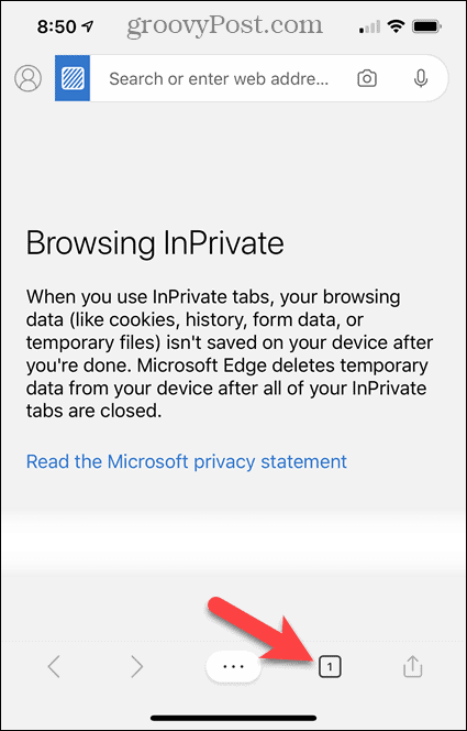 Browsing InPrivate in Edge for iOS