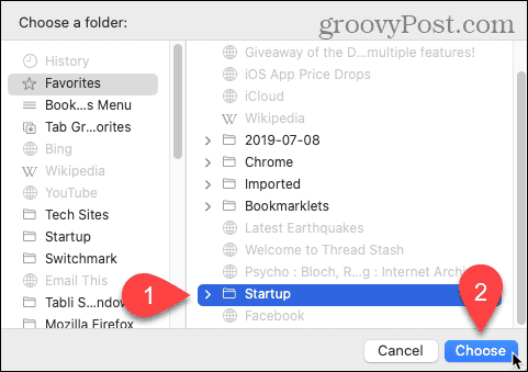 Choose a folder dialog in Safari