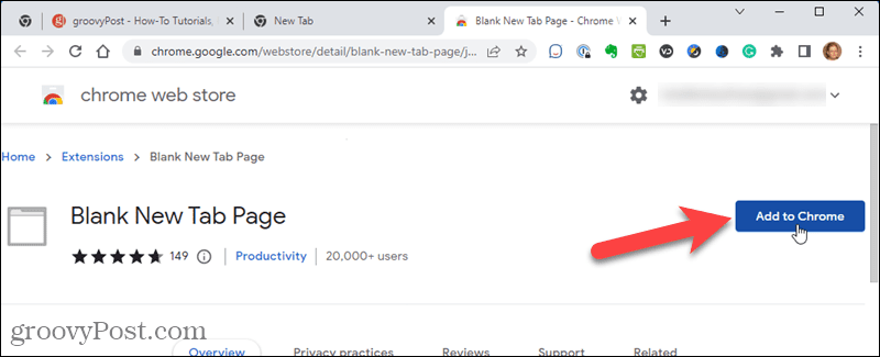 Adding the Blank New Tab Page extension to Chrome