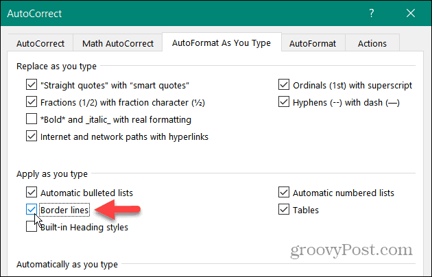 autoformat as you type border lines