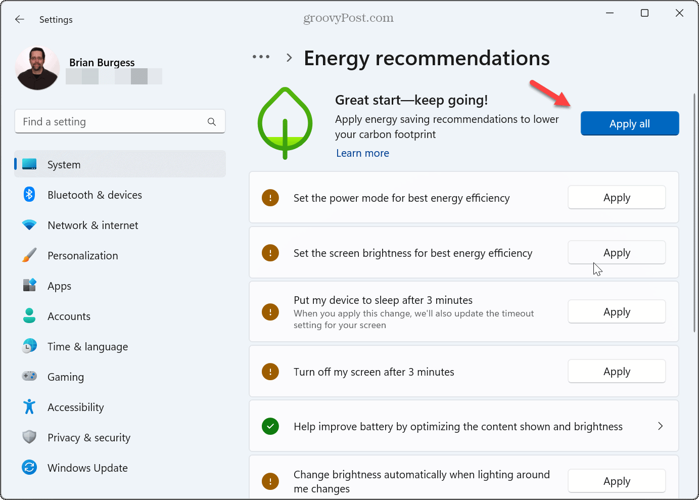 Apply Energy Recommendations 