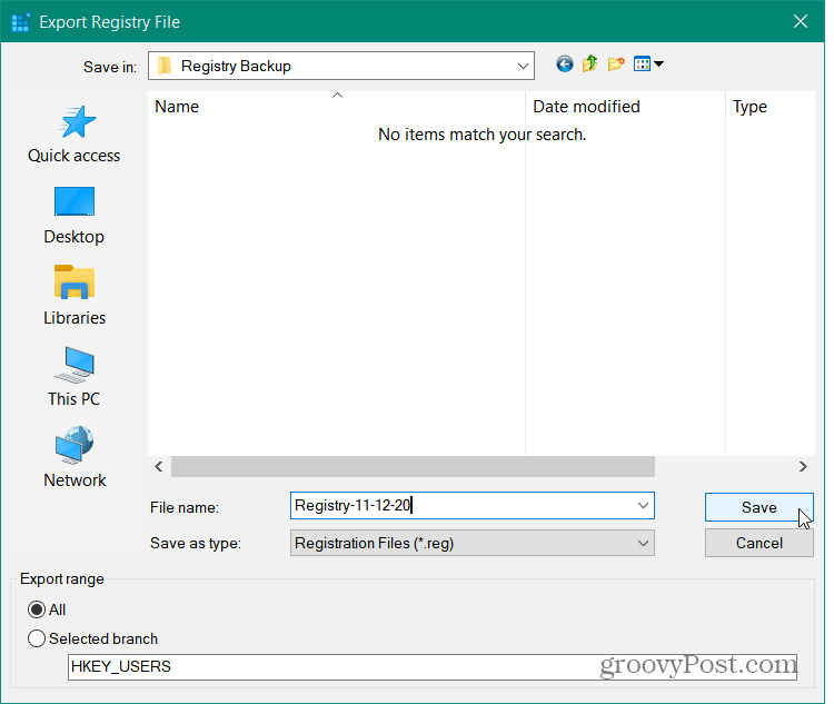 Export Registry File Range