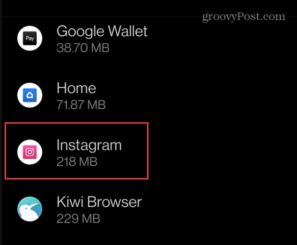 Instagram cache option in Android settings