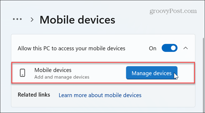 manage devices button