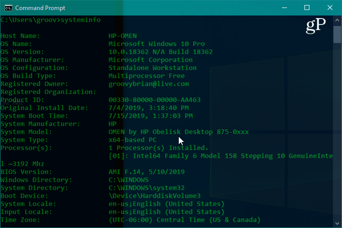 command prompt system info