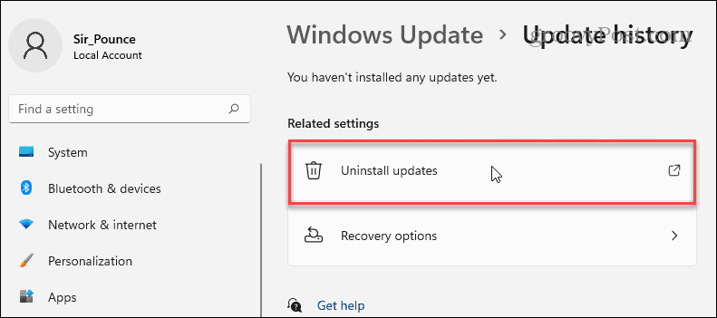 uninstall updates