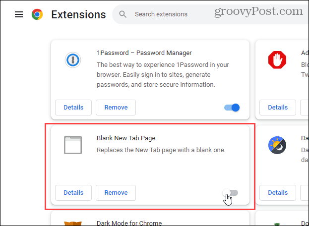 Disable the Blank New Tab Page extension in Chrome