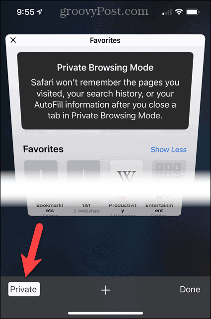 Turn off Private in Safari on iOS