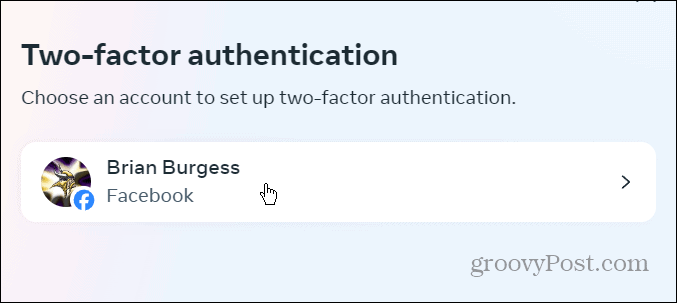 choose facebook account to add 2fa