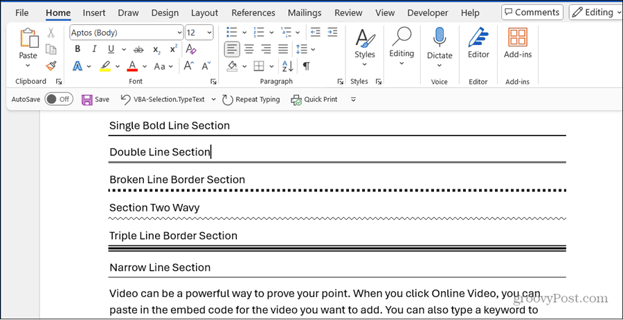 examples of horizontal border lines microsoft word