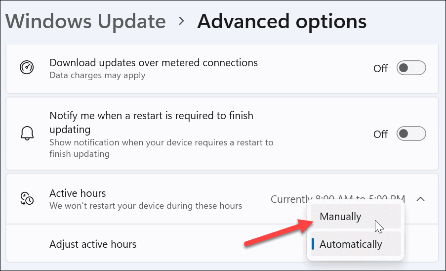 manually adjust active hours