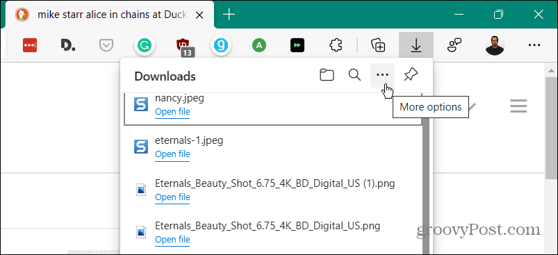 More Options Downloads list Edge