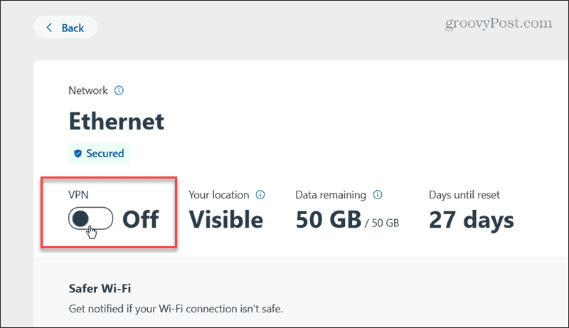 Toggle off VPN