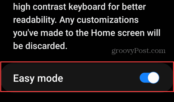 toggle on easy mode samsung phone