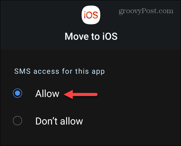 Allow Move to iOS SMS access