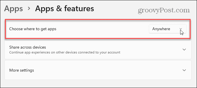 Choose where to get apps windows 11