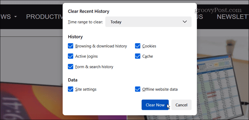 clear firefox cache