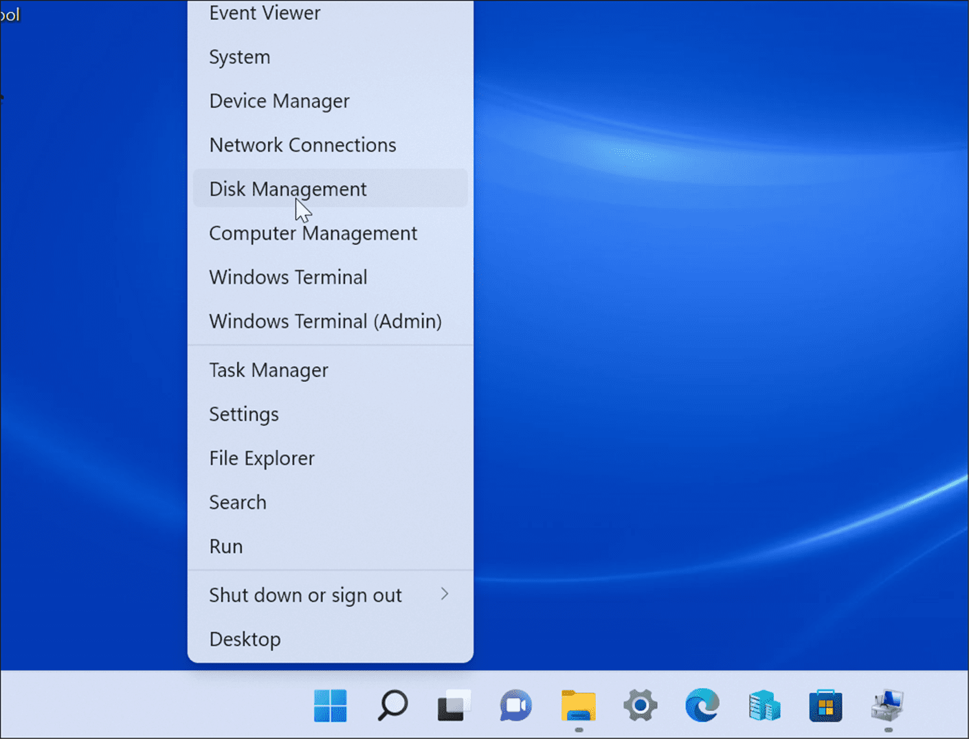 disk management Power User Menu