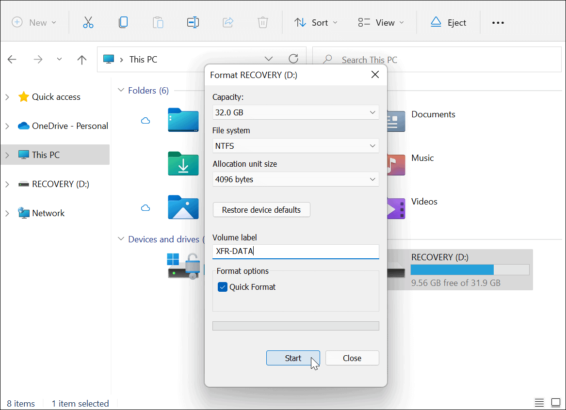 format drive options