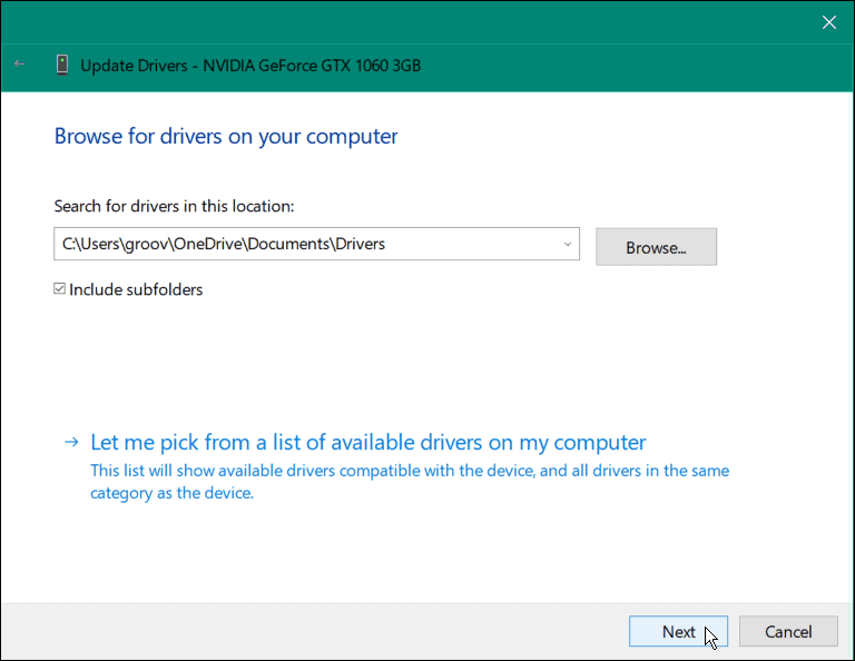 install Driver from specific path