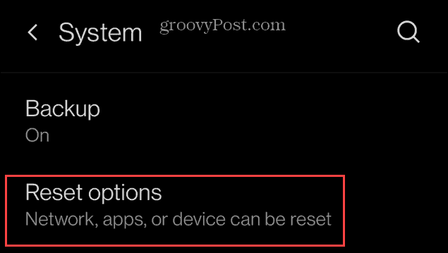 Reset Options on Android