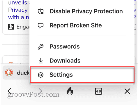 settings duckduckgo menu on phone