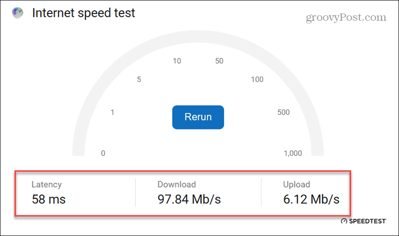 speed test results from speedtest