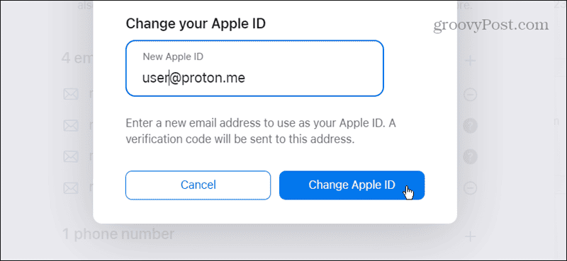 change apple id button