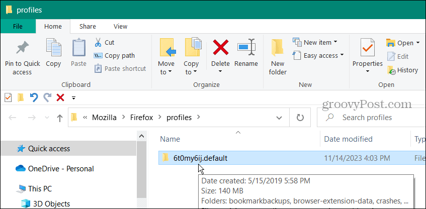 dot default folder firefox