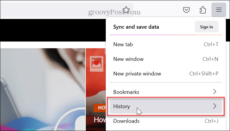 firefox menu history