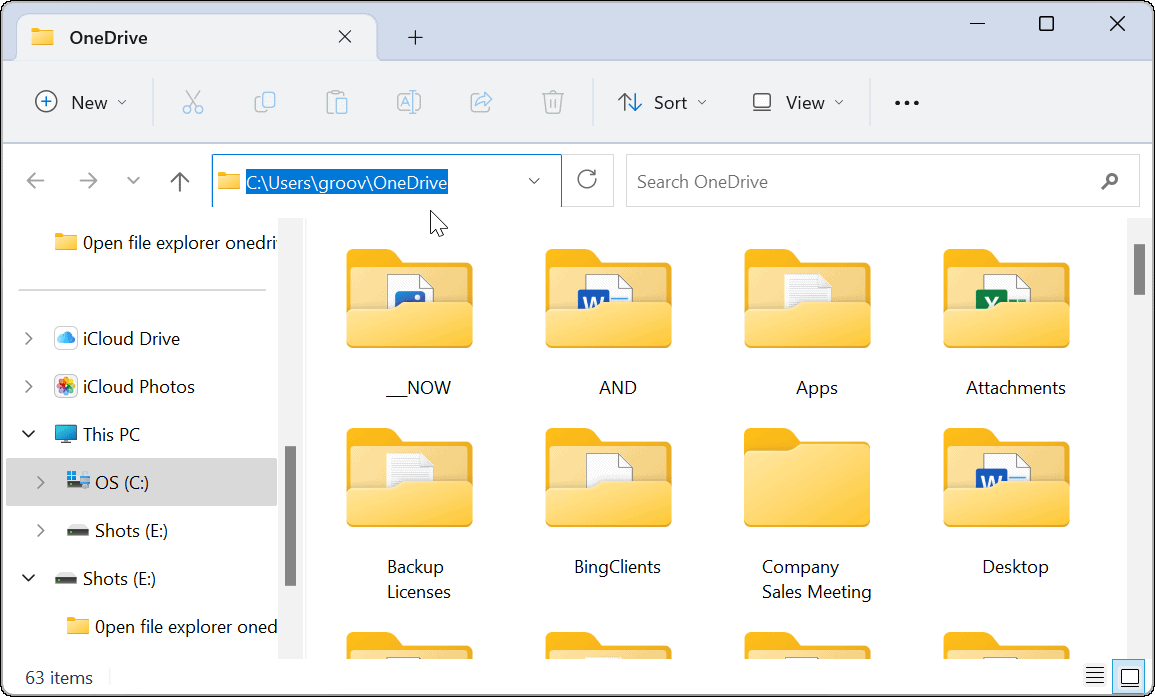 File Explorer Open to OneDrive 