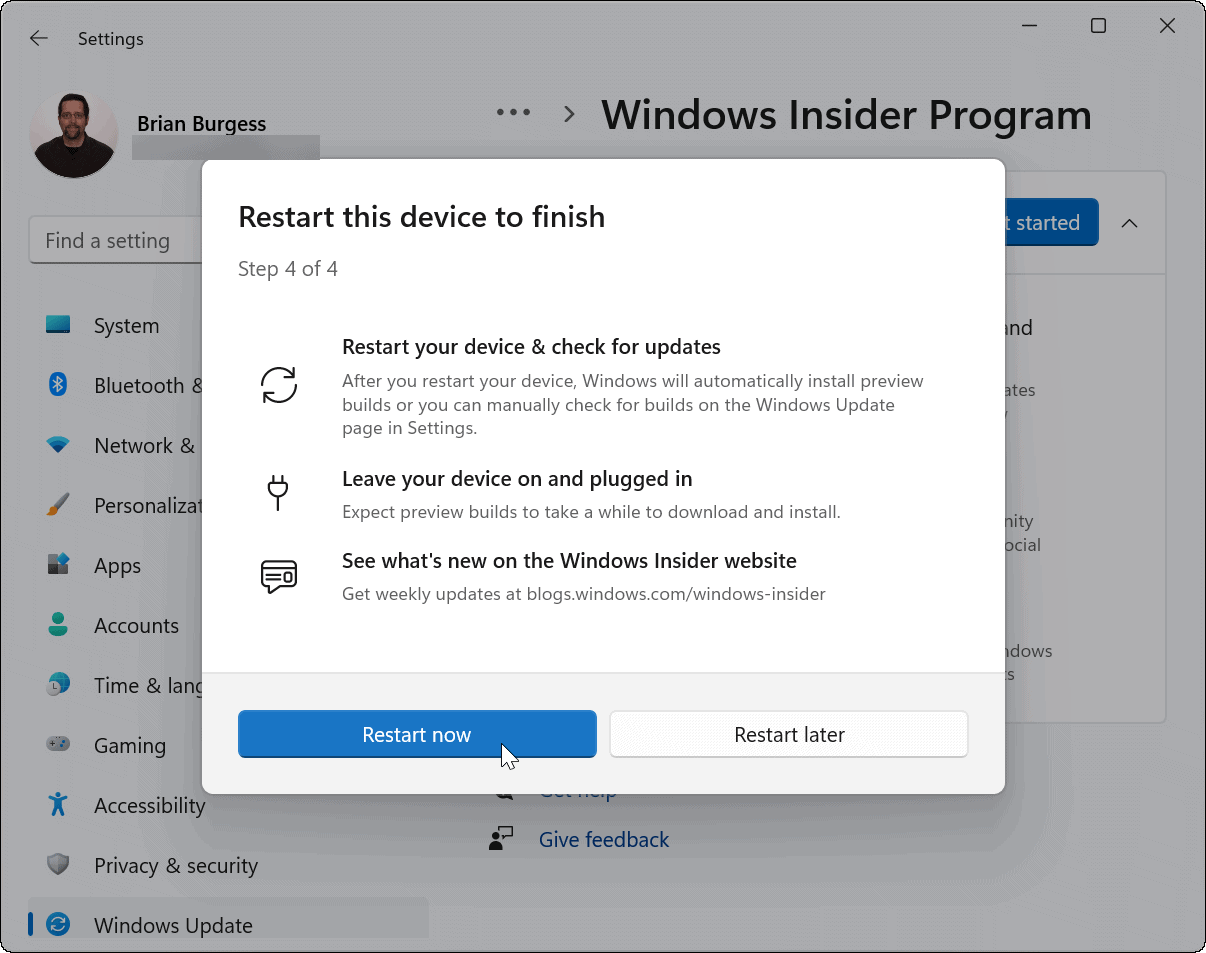 restart pc insider program