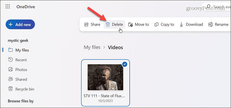 select file and delete OneDrive